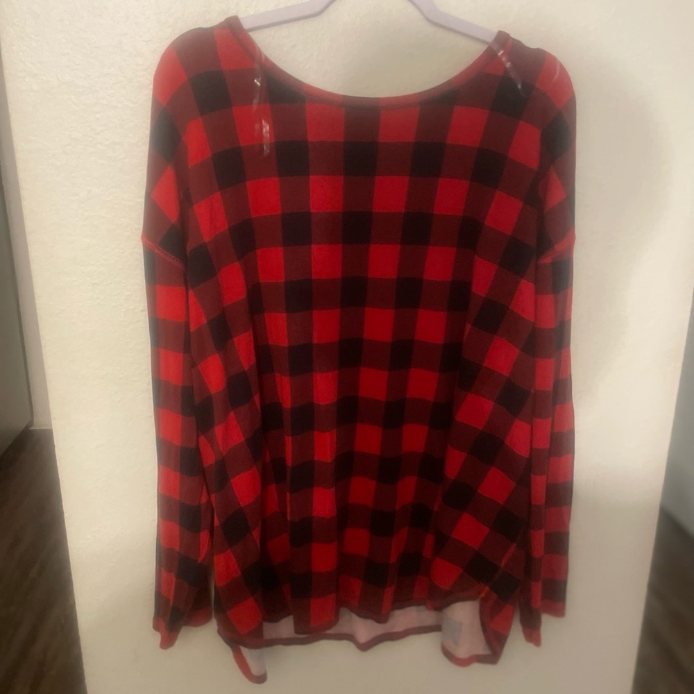 Westbound Red and Black Long Sleeve Boxy Blouse